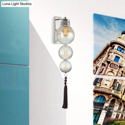 ديكوربايتس™ ديكوربايتس™ مصباح حائط كروي من النحاس/الكروم على الطراز الصيني - شفاف/كهرماني/أزرق فاتح، مع عقدة شرابة