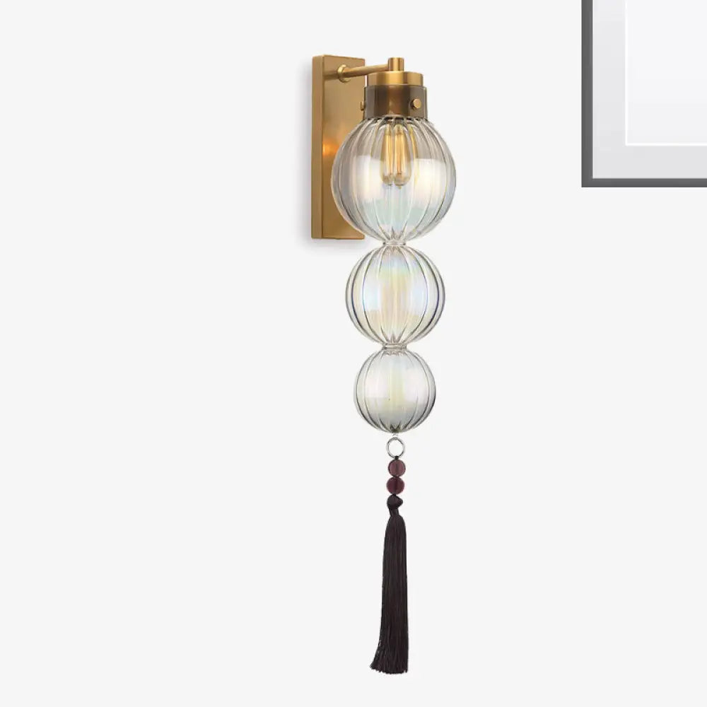 ديكوربايتس™ ديكوربايتس™ مصباح حائط كروي من النحاس/الكروم على الطراز الصيني - شفاف/كهرماني/أزرق فاتح، مع عقدة شرابة