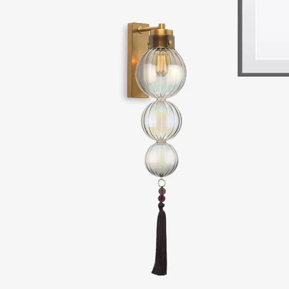 ديكوربايتس™ ديكوربايتس™ مصباح حائط كروي من النحاس/الكروم على الطراز الصيني - شفاف/كهرماني/أزرق فاتح، مع عقدة شرابة