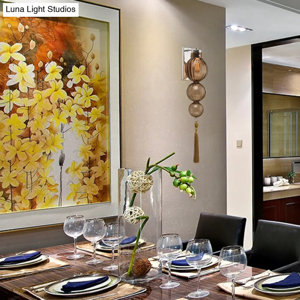 ديكوربايتس™ ديكوربايتس™ مصباح حائط كروي من النحاس/الكروم على الطراز الصيني - شفاف/كهرماني/أزرق فاتح، مع عقدة شرابة