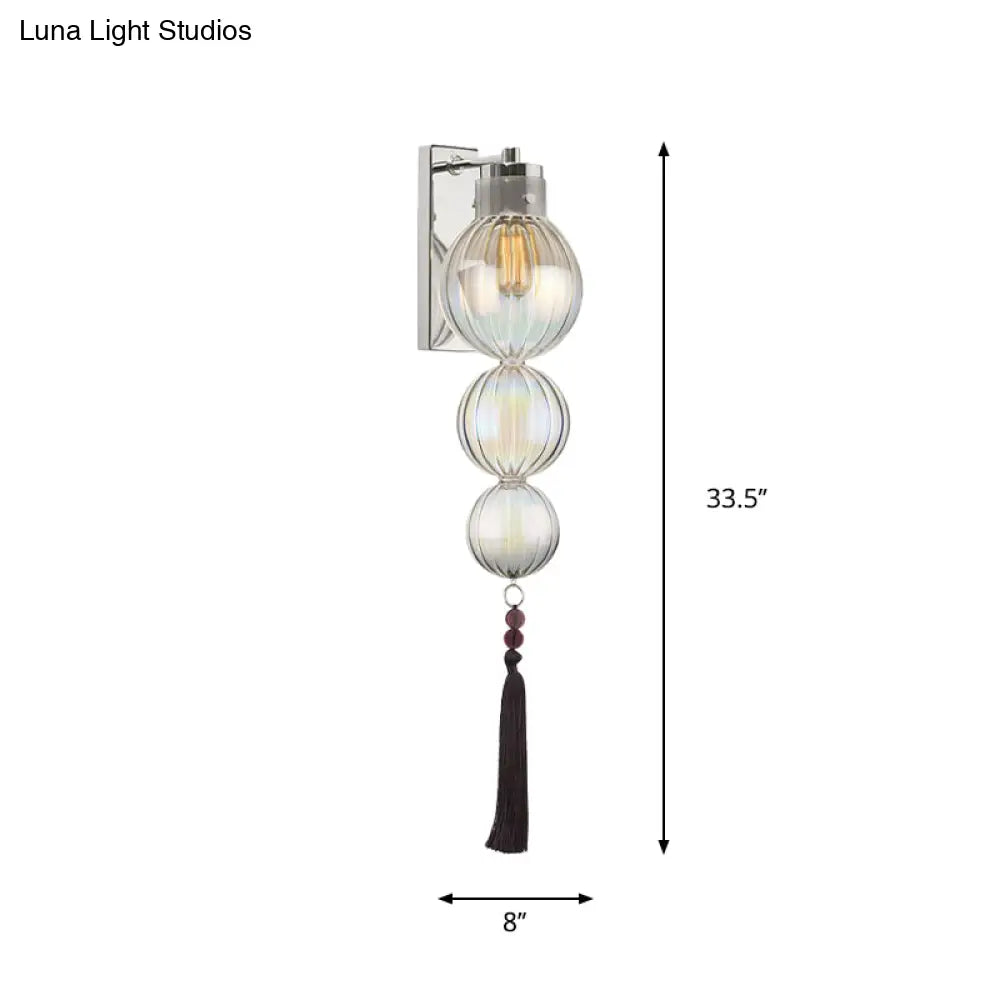 ديكوربايتس™ ديكوربايتس™ مصباح حائط كروي من النحاس/الكروم على الطراز الصيني - شفاف/كهرماني/أزرق فاتح، مع عقدة شرابة