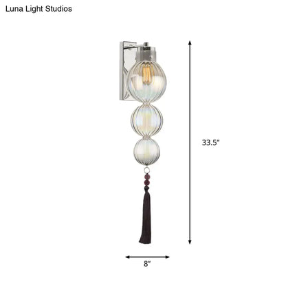 ديكوربايتس™ ديكوربايتس™ مصباح حائط كروي من النحاس/الكروم على الطراز الصيني - شفاف/كهرماني/أزرق فاتح، مع عقدة شرابة