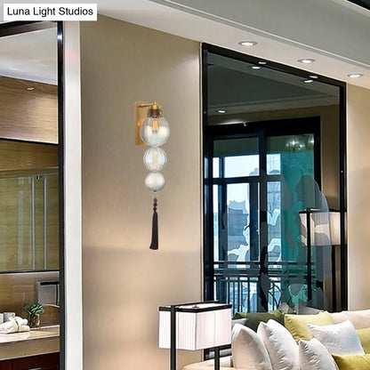 ديكوربايتس™ ديكوربايتس™ مصباح حائط كروي من النحاس/الكروم على الطراز الصيني - شفاف/كهرماني/أزرق فاتح، مع عقدة شرابة