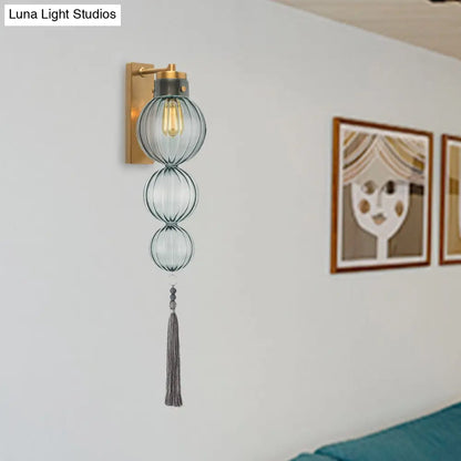 ديكوربايتس™ ديكوربايتس™ مصباح حائط كروي من النحاس/الكروم على الطراز الصيني - شفاف/كهرماني/أزرق فاتح، مع عقدة شرابة