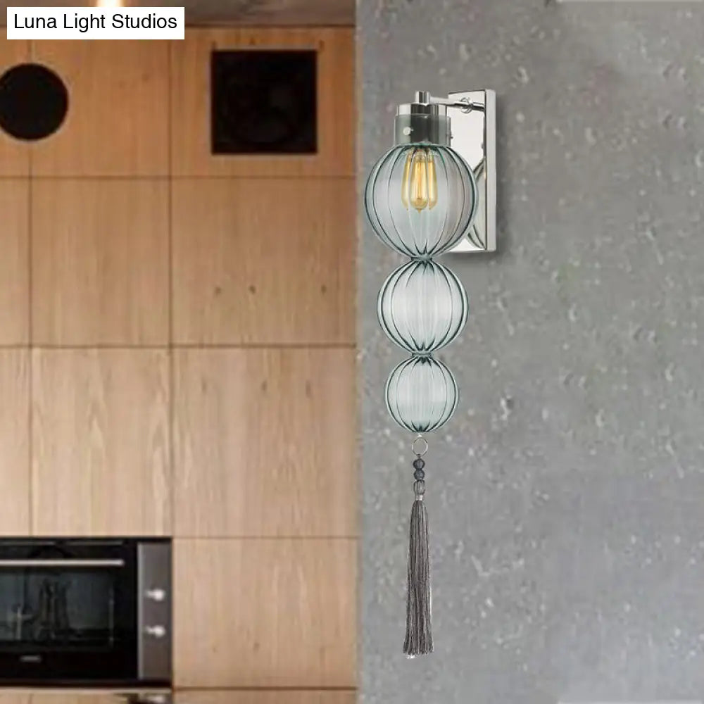 ديكوربايتس™ ديكوربايتس™ مصباح حائط كروي من النحاس/الكروم على الطراز الصيني - شفاف/كهرماني/أزرق فاتح، مع عقدة شرابة