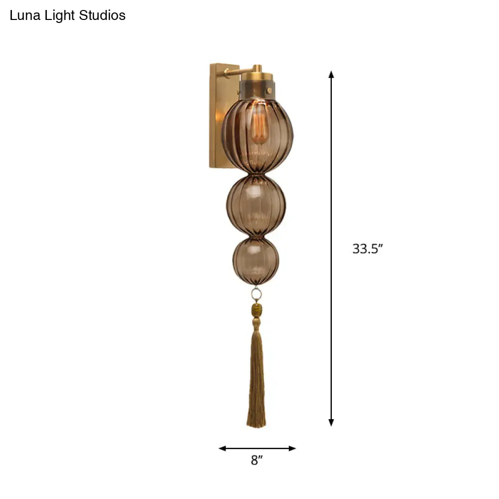ديكوربايتس™ ديكوربايتس™ مصباح حائط كروي من النحاس/الكروم على الطراز الصيني - شفاف/كهرماني/أزرق فاتح، مع عقدة شرابة