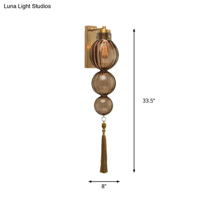 ديكوربايتس™ ديكوربايتس™ مصباح حائط كروي من النحاس/الكروم على الطراز الصيني - شفاف/كهرماني/أزرق فاتح، مع عقدة شرابة