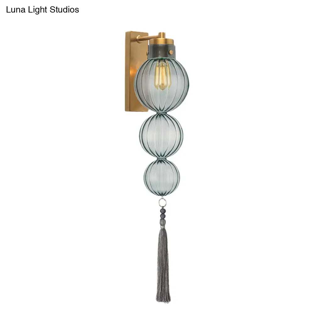 ديكوربايتس™ ديكوربايتس™ مصباح حائط كروي من النحاس/الكروم على الطراز الصيني - شفاف/كهرماني/أزرق فاتح، مع عقدة شرابة