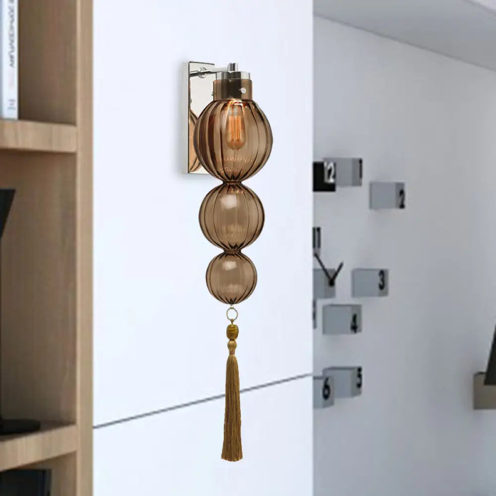 ديكوربايتس™ ديكوربايتس™ مصباح حائط كروي من النحاس/الكروم على الطراز الصيني - شفاف/كهرماني/أزرق فاتح، مع عقدة شرابة