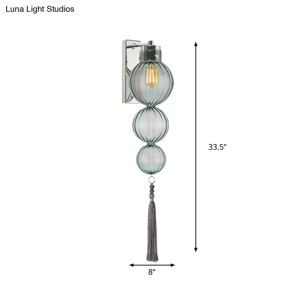 ديكوربايتس™ ديكوربايتس™ مصباح حائط كروي من النحاس/الكروم على الطراز الصيني - شفاف/كهرماني/أزرق فاتح، مع عقدة شرابة