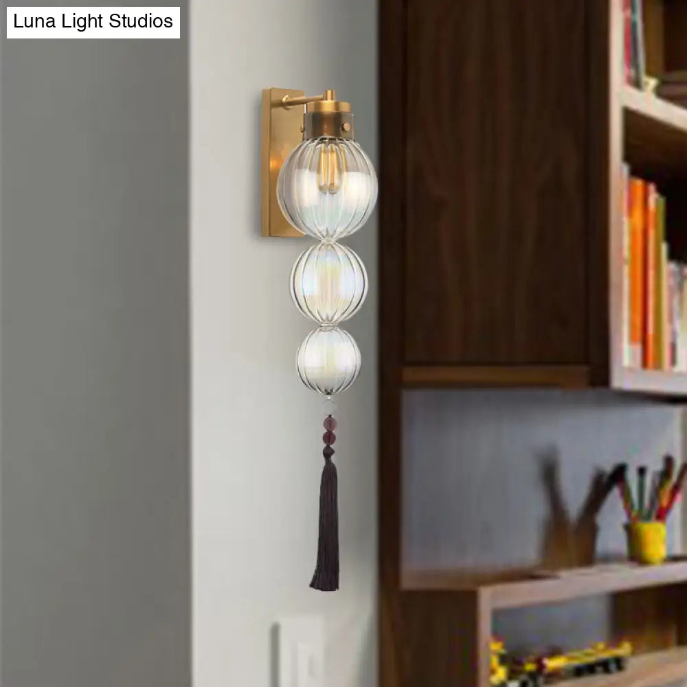 ديكوربايتس™ ديكوربايتس™ مصباح حائط كروي من النحاس/الكروم على الطراز الصيني - شفاف/كهرماني/أزرق فاتح، مع عقدة شرابة