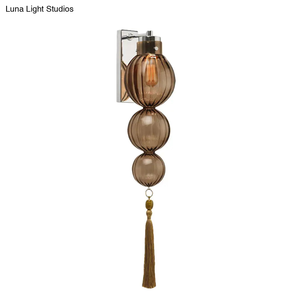 ديكوربايتس™ ديكوربايتس™ مصباح حائط كروي من النحاس/الكروم على الطراز الصيني - شفاف/كهرماني/أزرق فاتح، مع عقدة شرابة