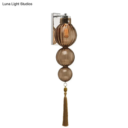 ديكوربايتس™ ديكوربايتس™ مصباح حائط كروي من النحاس/الكروم على الطراز الصيني - شفاف/كهرماني/أزرق فاتح، مع عقدة شرابة