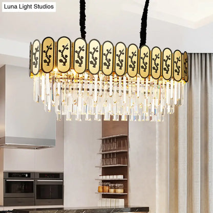 DecorBites™ Chinese Style Crystal Shaded Hanging Lamp - 10-Light Gold Island Tiered Oblong Design