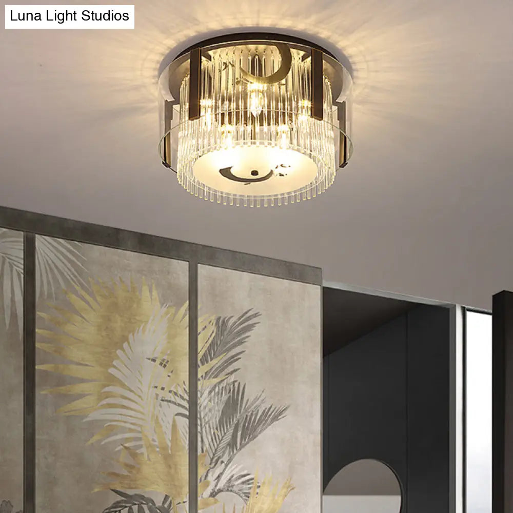 Lámpara de techo doble estilo chino DecorBites™ - Cristal transparente, 4/5/6 luces, para comedor - 40,6/50/60 cm de ancho