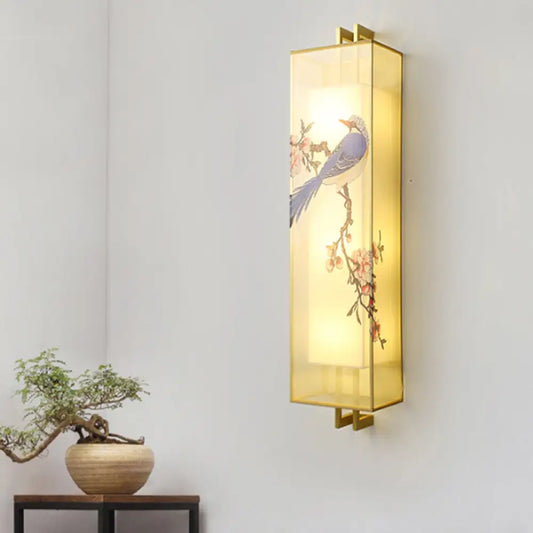 Chinese Style Gold Bird & Branch Mural LED Wall Lamp