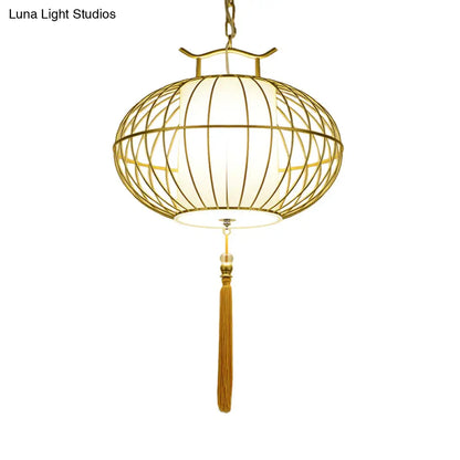 Chinese Style Hanging Pendant Light with Bamboo Shade - Black/Gold Lantern Ceiling Light - Indoor Use - 16"/21.5" W