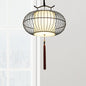 Chinese Style Hanging Pendant Light with Bamboo Shade - Black/Gold Lantern Ceiling Light - Indoor Use - 16"/21.5" W