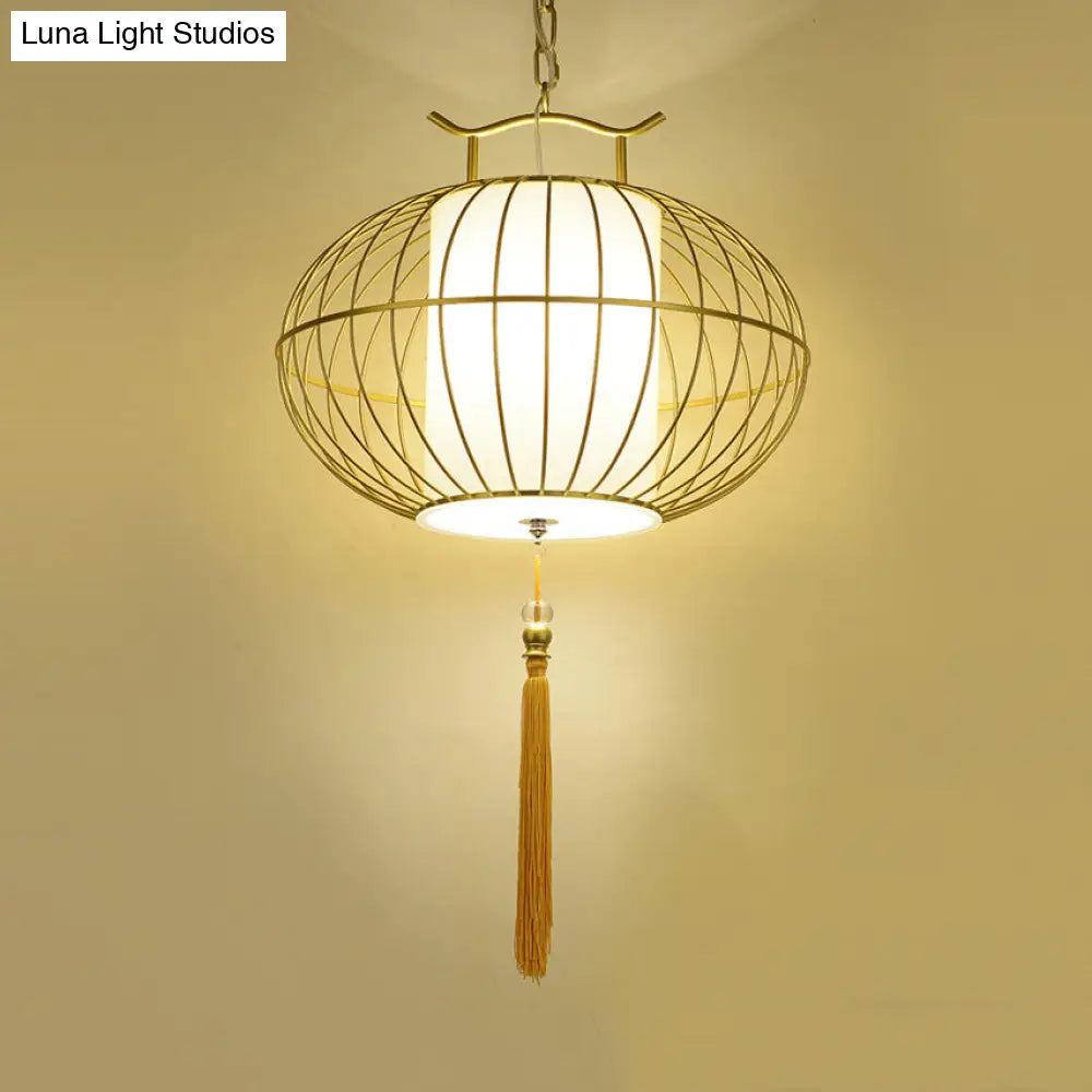 Chinese Style Hanging Pendant Light with Bamboo Shade - Black/Gold Lantern Ceiling Light - Indoor Use - 16"/21.5" W