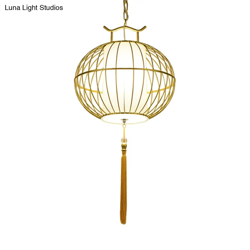 Chinese Style Hanging Pendant Light with Bamboo Shade - Black/Gold Lantern Ceiling Light - Indoor Use - 16"/21.5" W