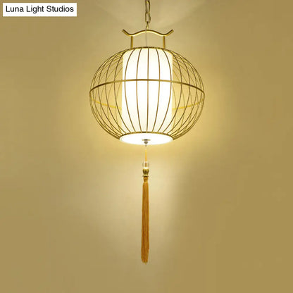 Chinese Style Hanging Pendant Light with Bamboo Shade - Black/Gold Lantern Ceiling Light - Indoor Use - 16"/21.5" W