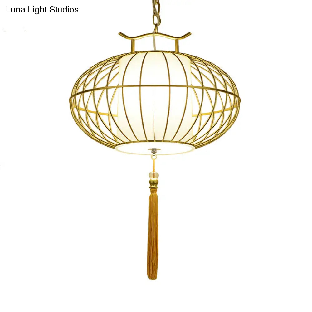 Chinese Style Hanging Pendant Light with Bamboo Shade - Black/Gold Lantern Ceiling Light - Indoor Use - 16"/21.5" W