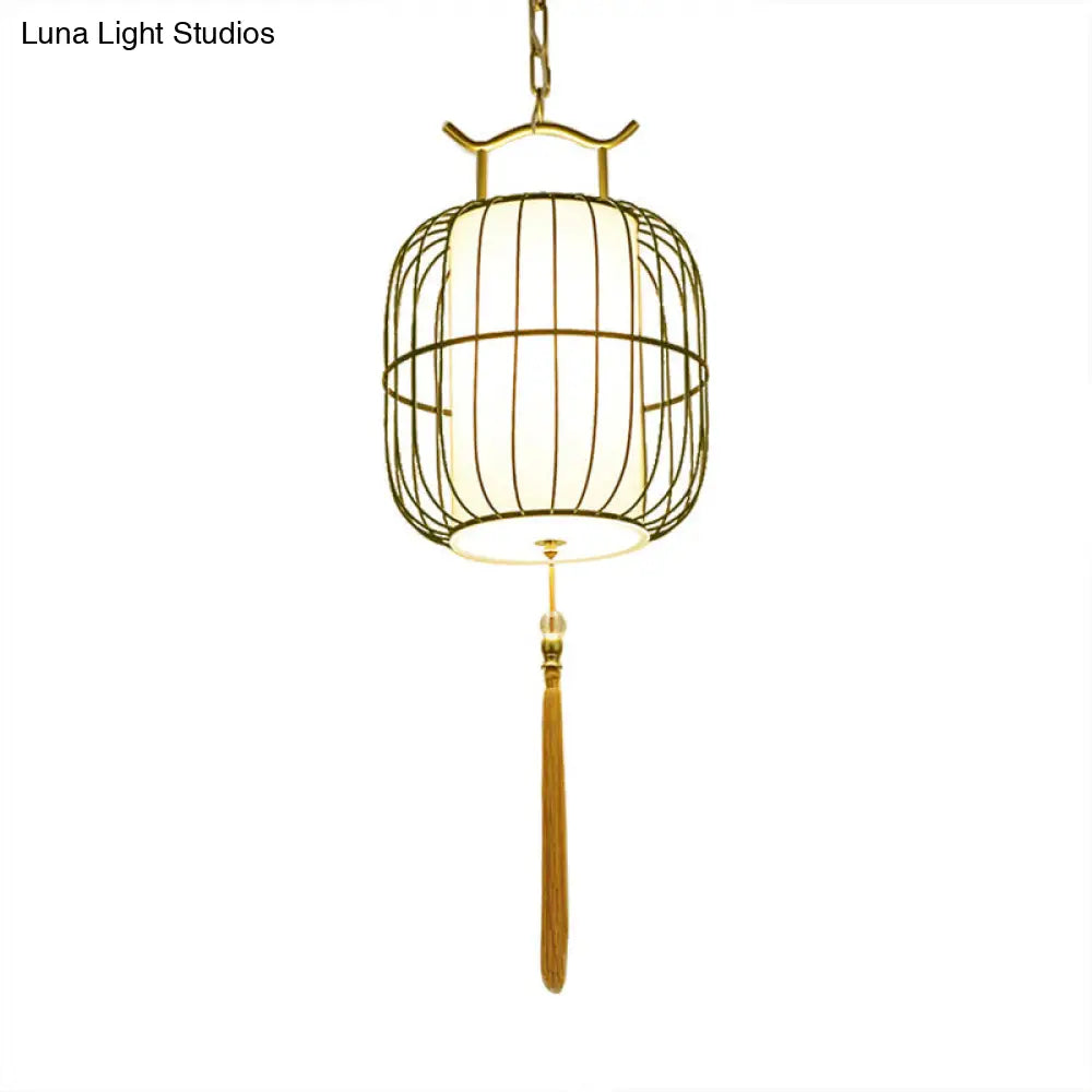 Chinese Style Indoor Pendant Lamp with Bamboo Cylinder Shade - Black/Gold Hanging Fixture