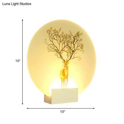 Chinese Style LED Acrylic Elk Wall Lamp: Circular Living Room Mural Light in White