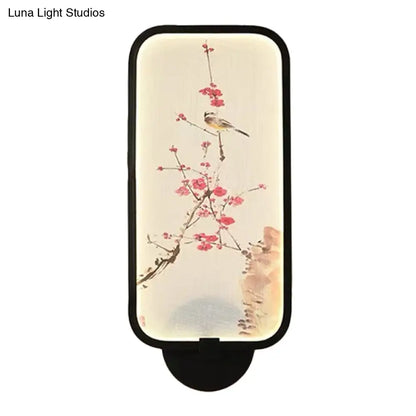 Chinese Style LED Acrylic Plum and Bird Mural Rectangle Wall Light