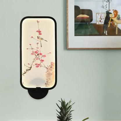 Chinese Style LED Acrylic Plum and Bird Mural Rectangle Wall Light