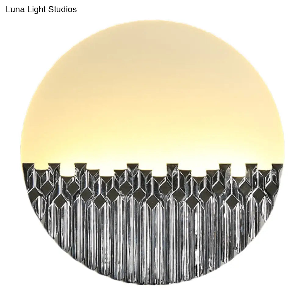 Chinese Style LED Corridor Wall Lamp: Blue/Silver Metallic Surface Patterned Light with Round Acrylic Shade