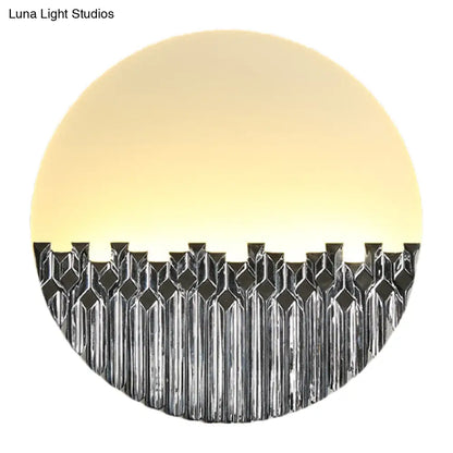 Chinese Style LED Corridor Wall Lamp: Blue/Silver Metallic Surface Patterned Light with Round Acrylic Shade