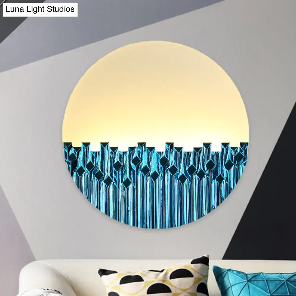 Chinese Style LED Corridor Wall Lamp: Blue/Silver Metallic Surface Patterned Light with Round Acrylic Shade