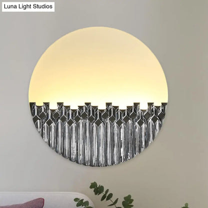 Chinese Style LED Corridor Wall Lamp: Blue/Silver Metallic Surface Patterned Light with Round Acrylic Shade