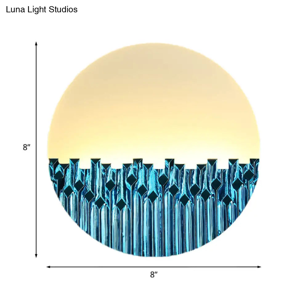 Chinese Style LED Corridor Wall Lamp: Blue/Silver Metallic Surface Patterned Light with Round Acrylic Shade