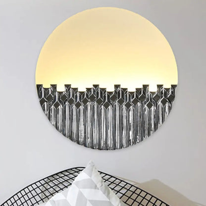 Chinese Style LED Corridor Wall Lamp: Blue/Silver Metallic Surface Patterned Light with Round Acrylic Shade