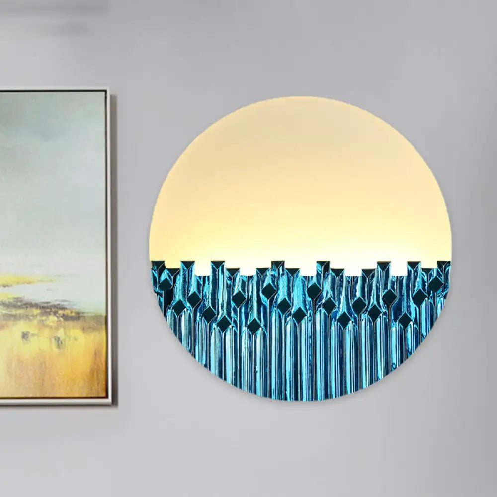 Chinese Style LED Corridor Wall Lamp: Blue/Silver Metallic Surface Patterned Light with Round Acrylic Shade