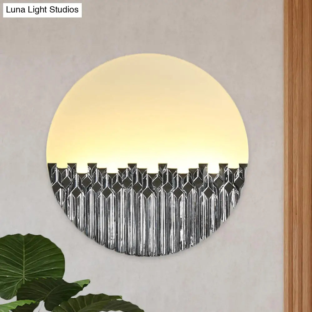 Chinese Style LED Corridor Wall Lamp: Blue/Silver Metallic Surface Patterned Light with Round Acrylic Shade