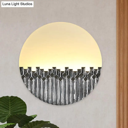 Chinese Style LED Corridor Wall Lamp: Blue/Silver Metallic Surface Patterned Light with Round Acrylic Shade