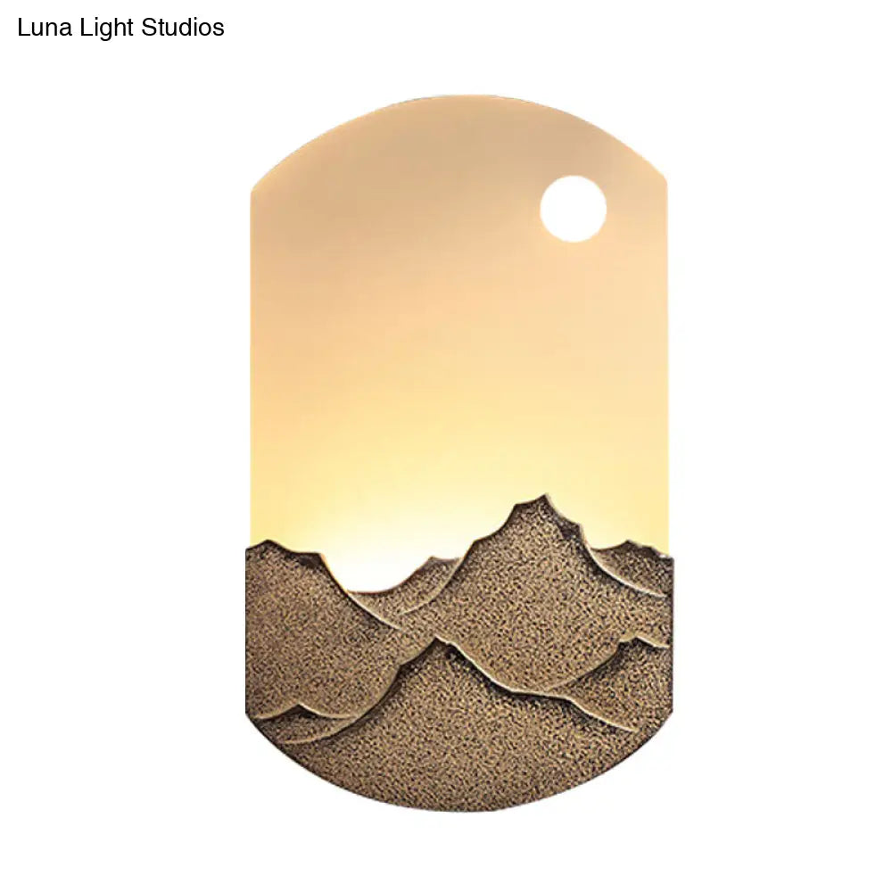 Chinese Style LED Oval Wall Mural Light - Silver/Brown Acrylic Mount with Mountain Pattern for Bedroom