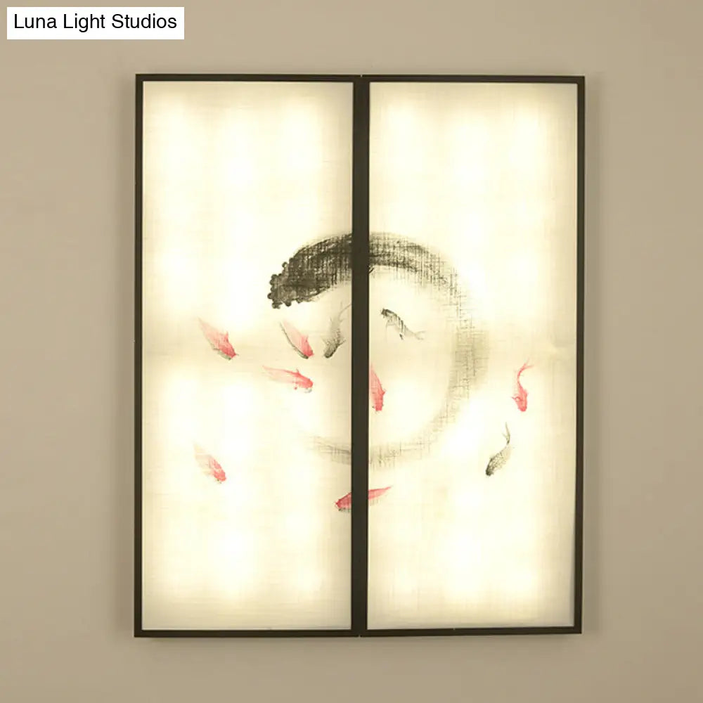Chinese Style LED Sconce Light Fixture: Carp Artwork Bedside Mural Lighting in Black