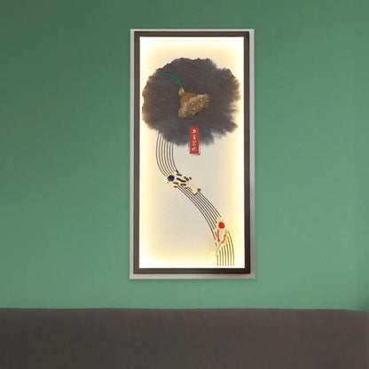 Chinese Style LED Wall Lamp - Black Lotus Seed and Fish Mural Lighting Fixture