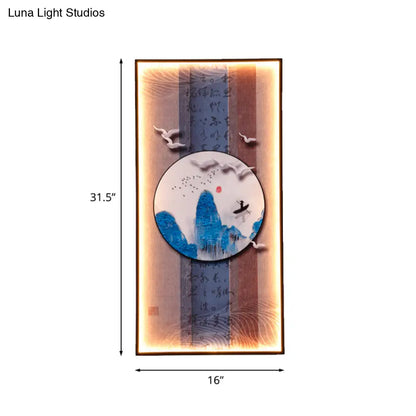 Chinese Style LED Wall Lamp - Fabric Script/Landscapes Mural Lighting - Black