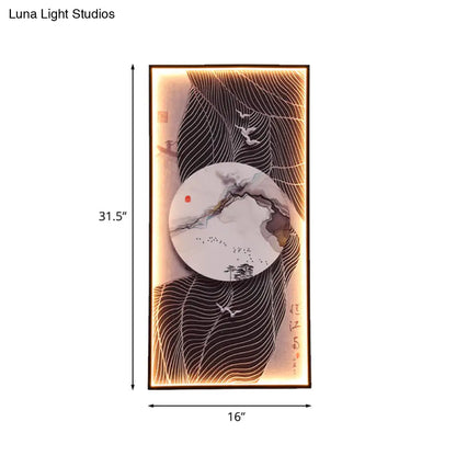 Chinese Style LED Wall Lamp - Fabric Script/Landscapes Mural Lighting - Black