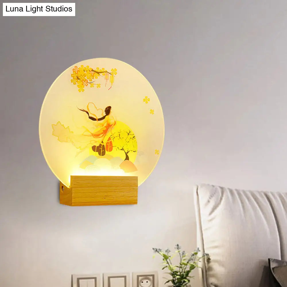 Chinese Style LED Wall Lamp with Acrylic Goddess Design for Bedroom