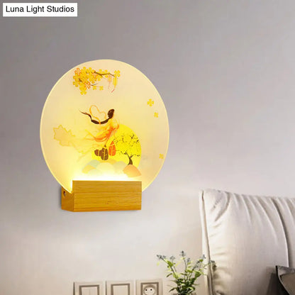 Chinese Style LED Wall Lamp with Acrylic Goddess Design for Bedroom