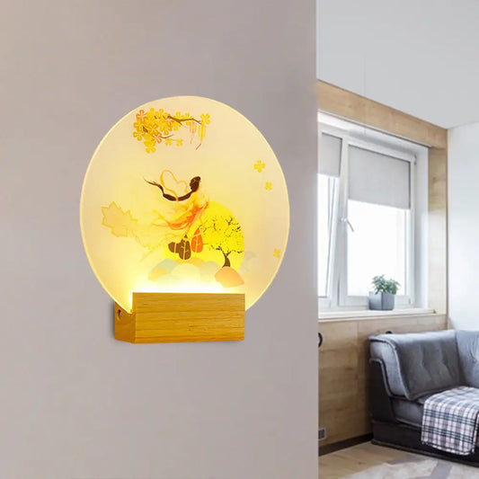 Chinese Style LED Wall Lamp with Acrylic Goddess Design for Bedroom
