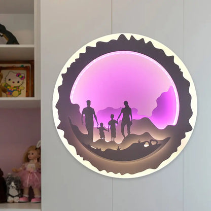 Chinese Style LED Wall Mounted Bedroom Mural Light with Loving Family/Surfing Pattern in Purple/Green