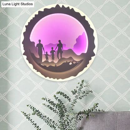 Chinese Style LED Wall Mounted Bedroom Mural Light with Loving Family/Surfing Pattern in Purple/Green