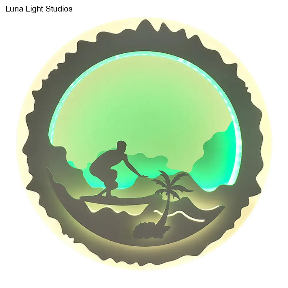 Chinese Style LED Wall Mounted Bedroom Mural Light with Loving Family/Surfing Pattern in Purple/Green